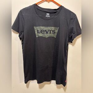 Levi's Black Tee with Green Camo Logo